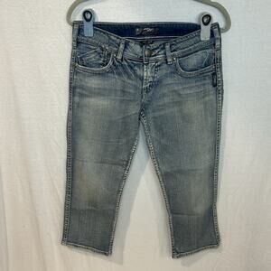 Silver Jeans Brand McKenzie Denim Capri Size 29 Flap Pocket Light Wash